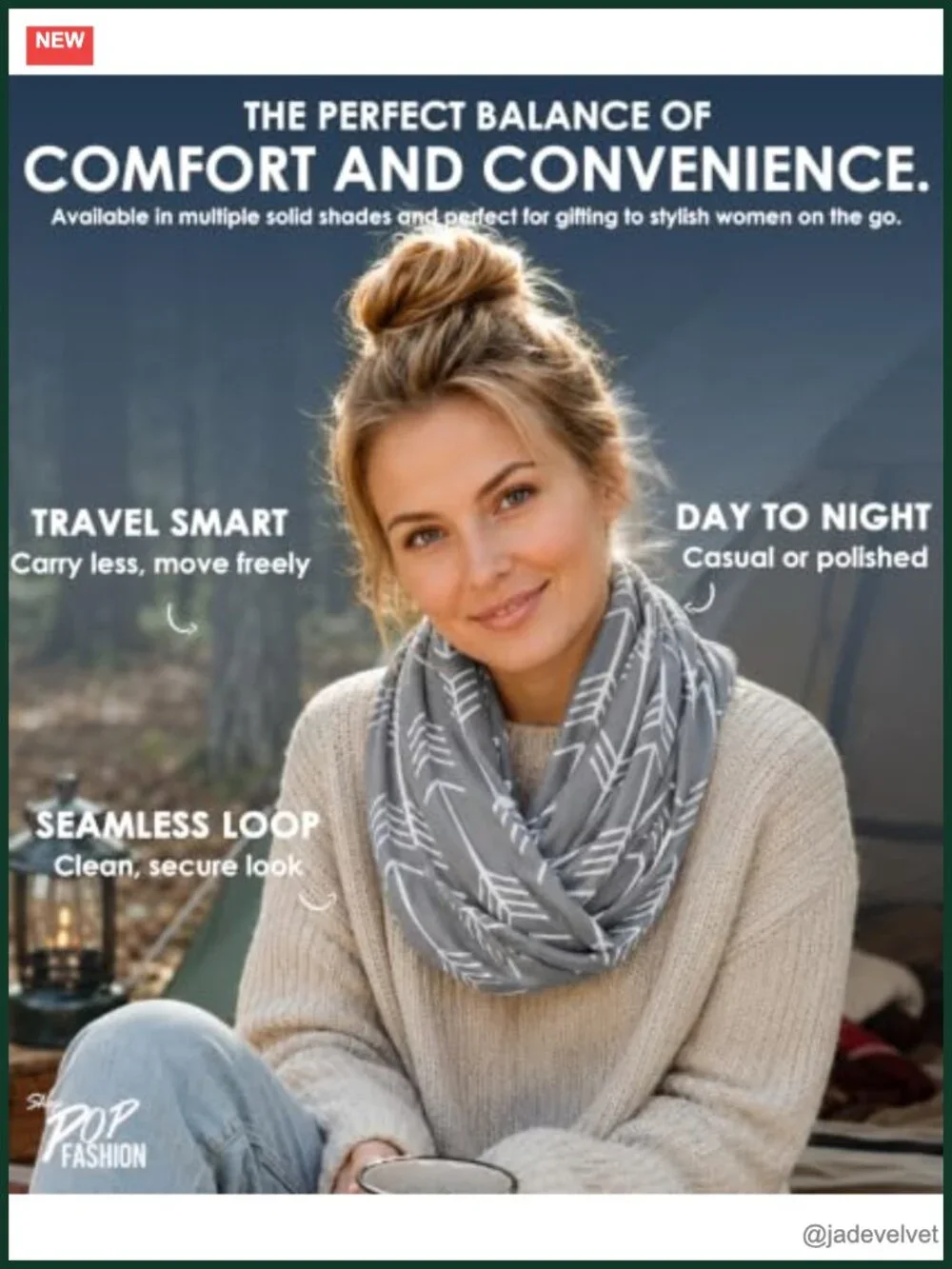 Infinity Scarf with Hidden Zipper Pocket - Lightweight Travel Scarf Polyester